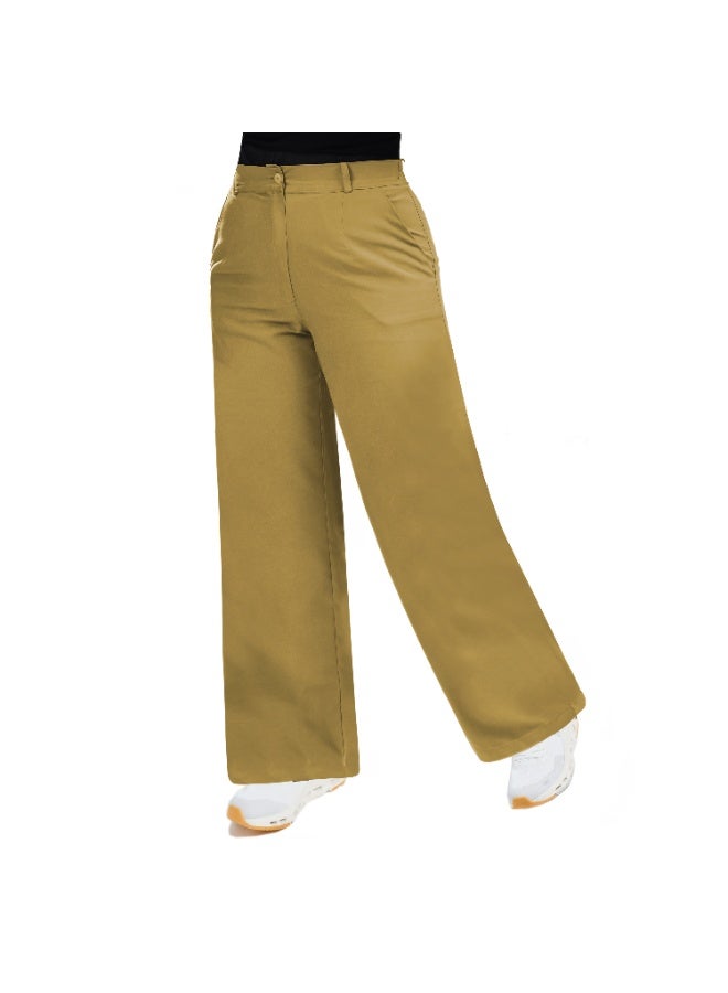 Smoky Egypt Wide Leg Solid Gabardine Women Trousers-Camel - Image 1
